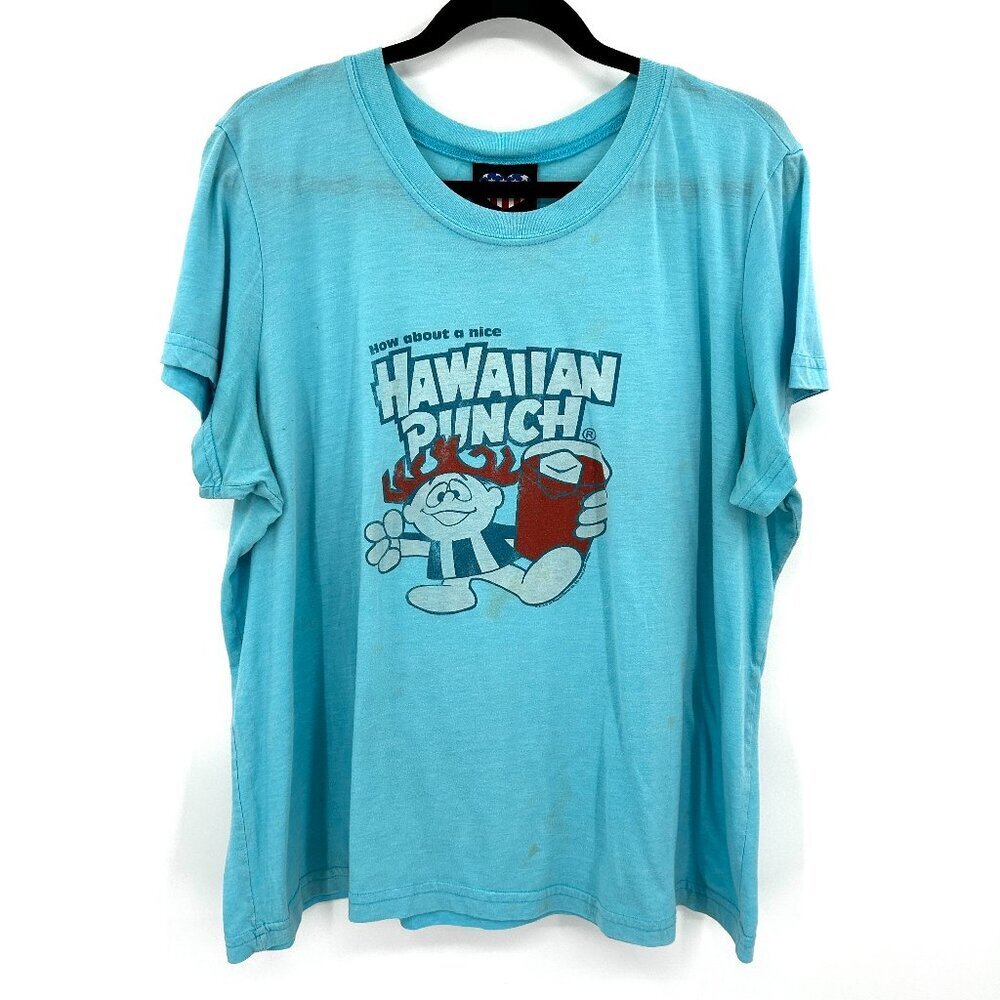 JUNK FOOD *Flawed* Y2K Hawaiian Punch Bright Blue Short Sleeve T-Shirt Size XL